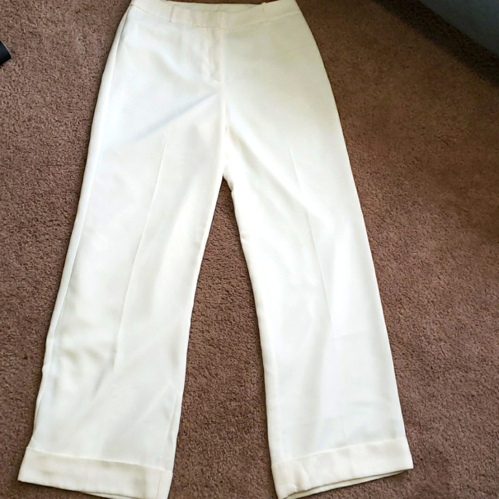 NY & Co Cream Cuffed Wide-leg Trousers